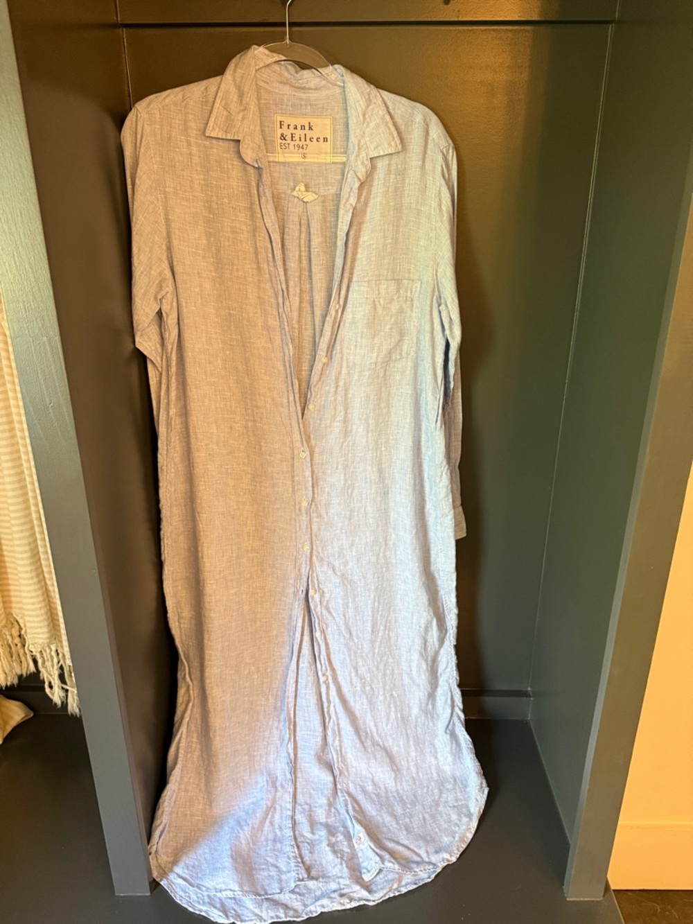 Frank & Eileen Pale Blue Linen Button-Front Shirt Dress
